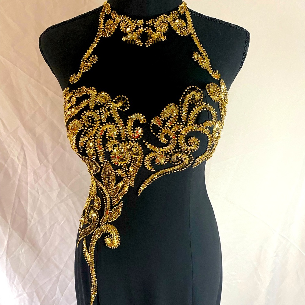 Vintage 90’s black and gold sequin Prom dress